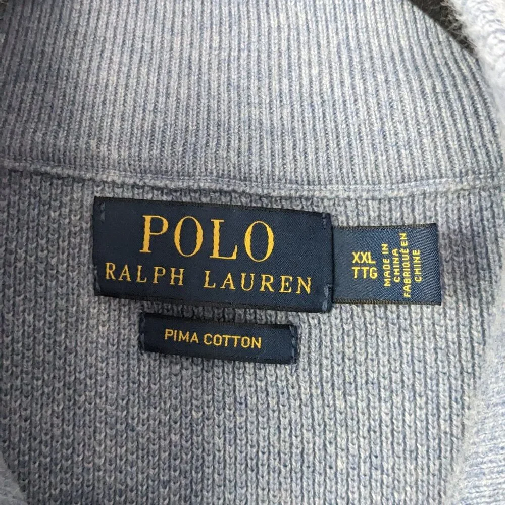 POLO RALPH LAUREN Pima Cotton Quarter-Zip Pullover Sweater Blue XXL Worn on TV